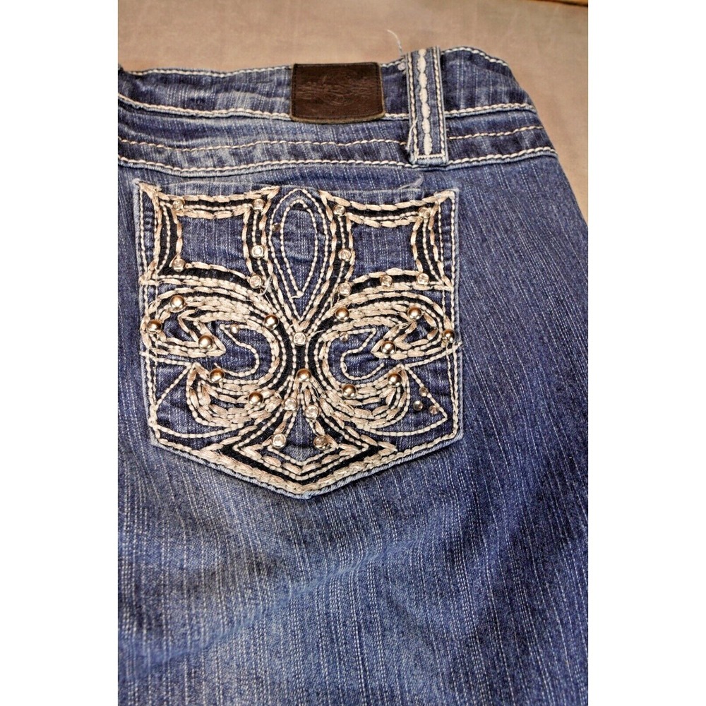 Grace in LA Boot Cut‎ Womens Jeans 29 (32x33) Blue Low Rise Rhinestones Sequins